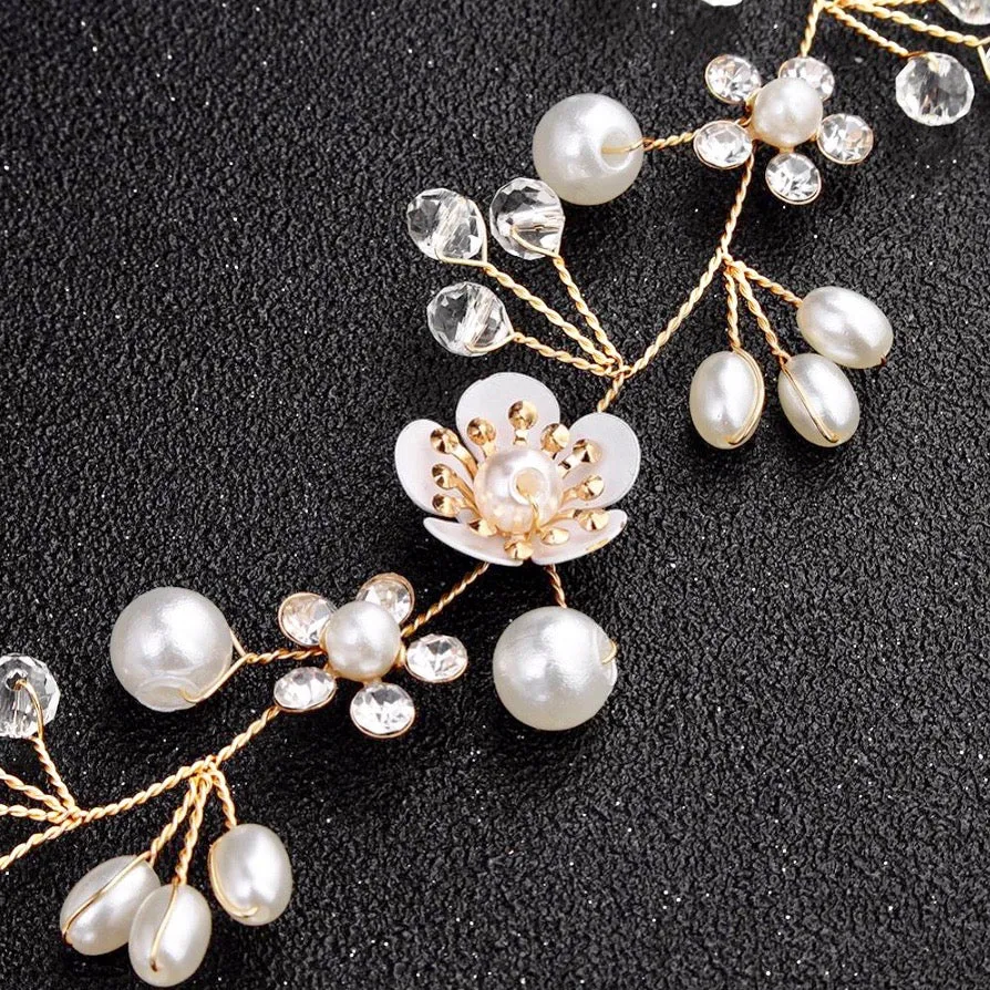 "Noreen" - Gold Pearl and Crystal Bridal Headband