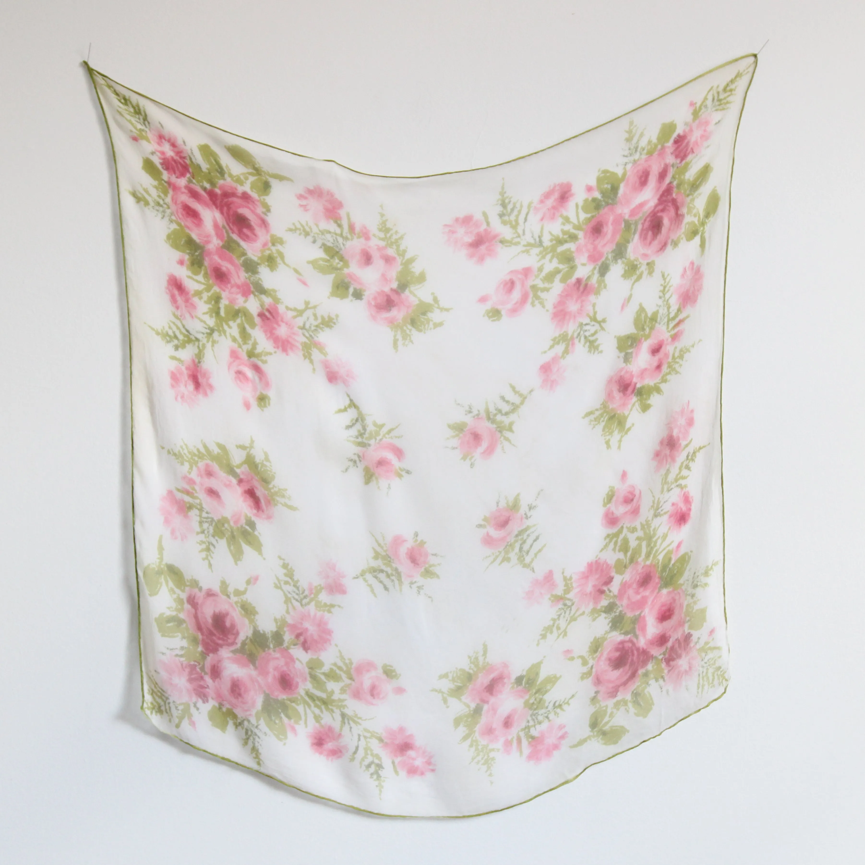 "Summer Roses" Vintage 1950's Silk Chiffon Rose Print Scarf
