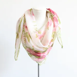 "Summer Roses" Vintage 1950's Silk Chiffon Rose Print Scarf