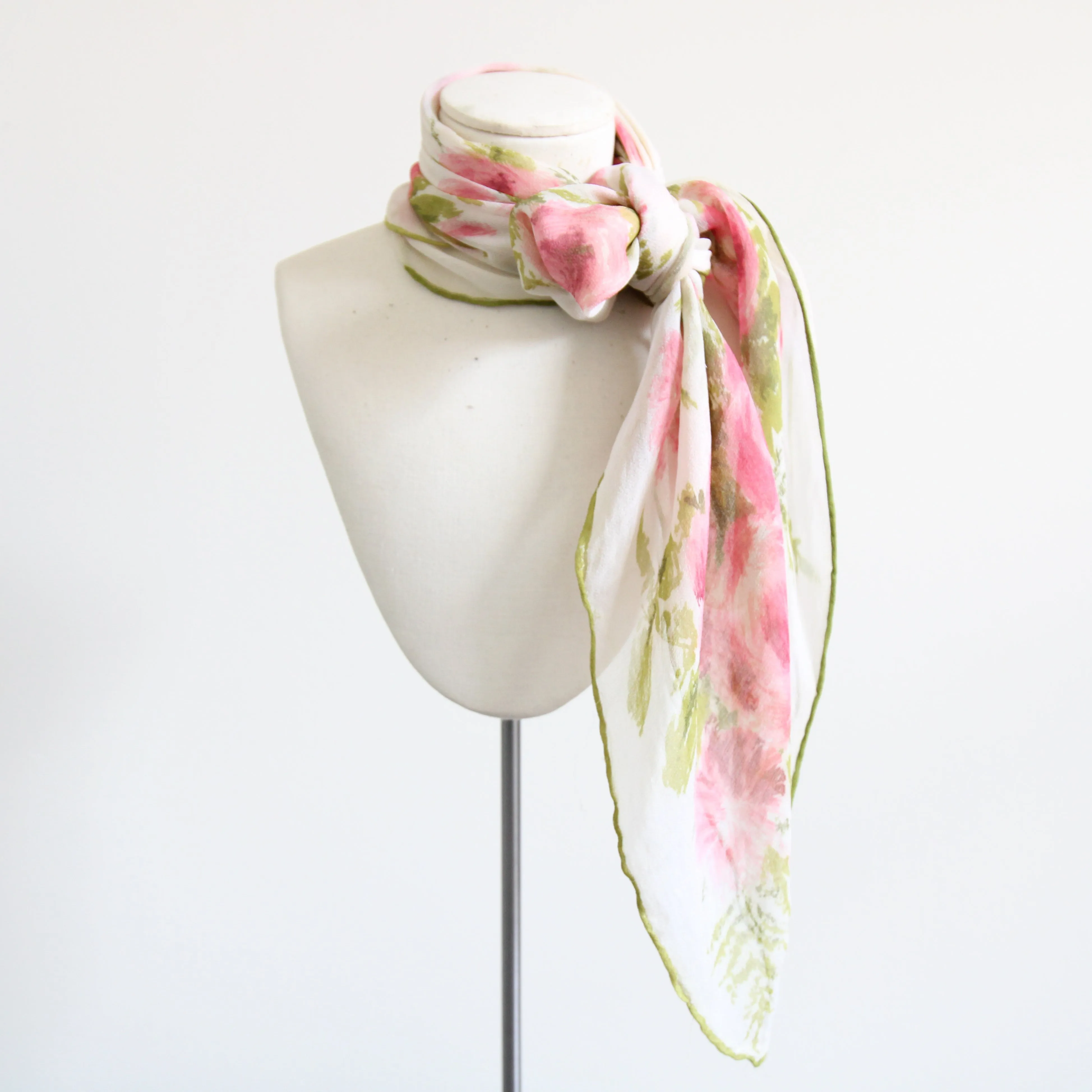 "Summer Roses" Vintage 1950's Silk Chiffon Rose Print Scarf