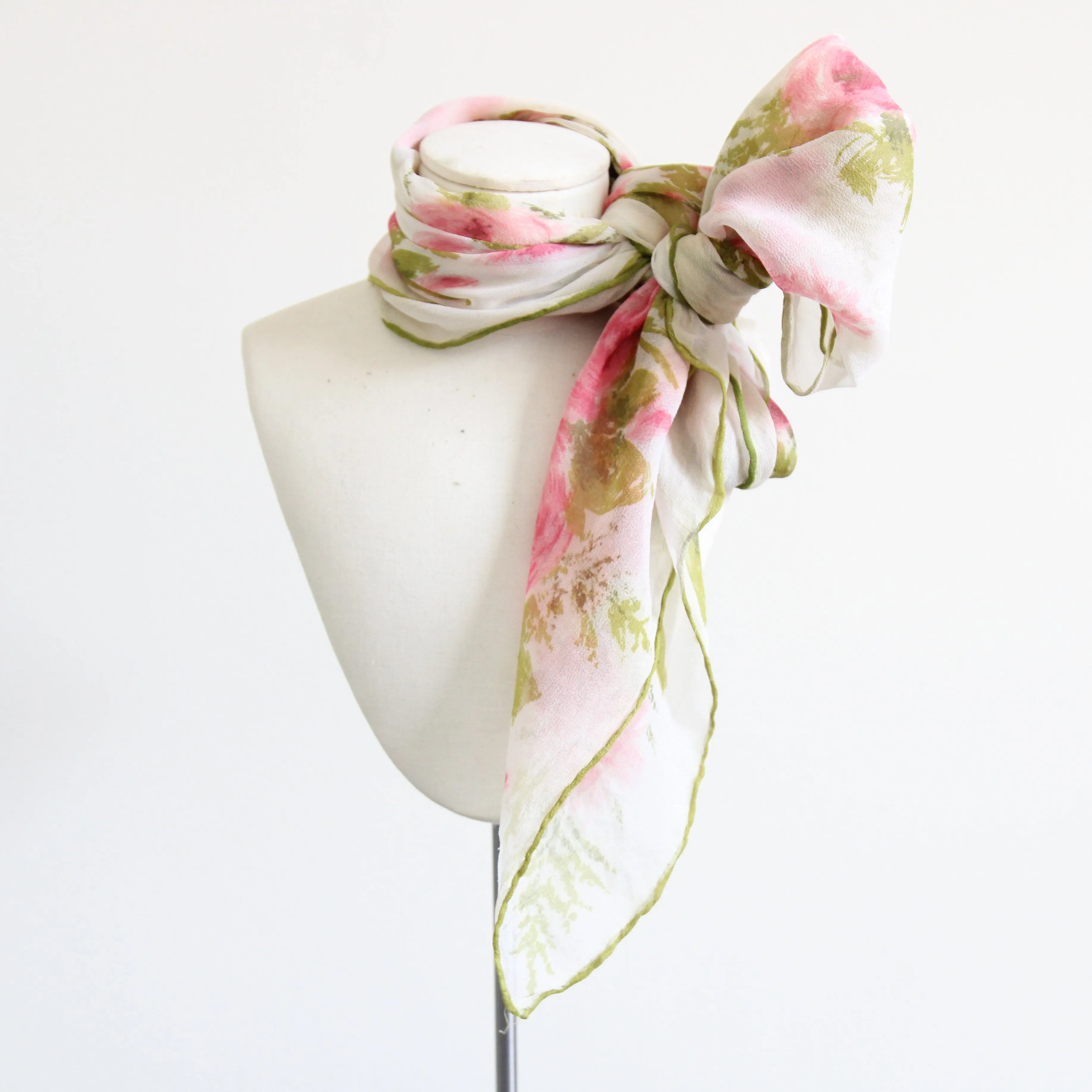 "Summer Roses" Vintage 1950's Silk Chiffon Rose Print Scarf