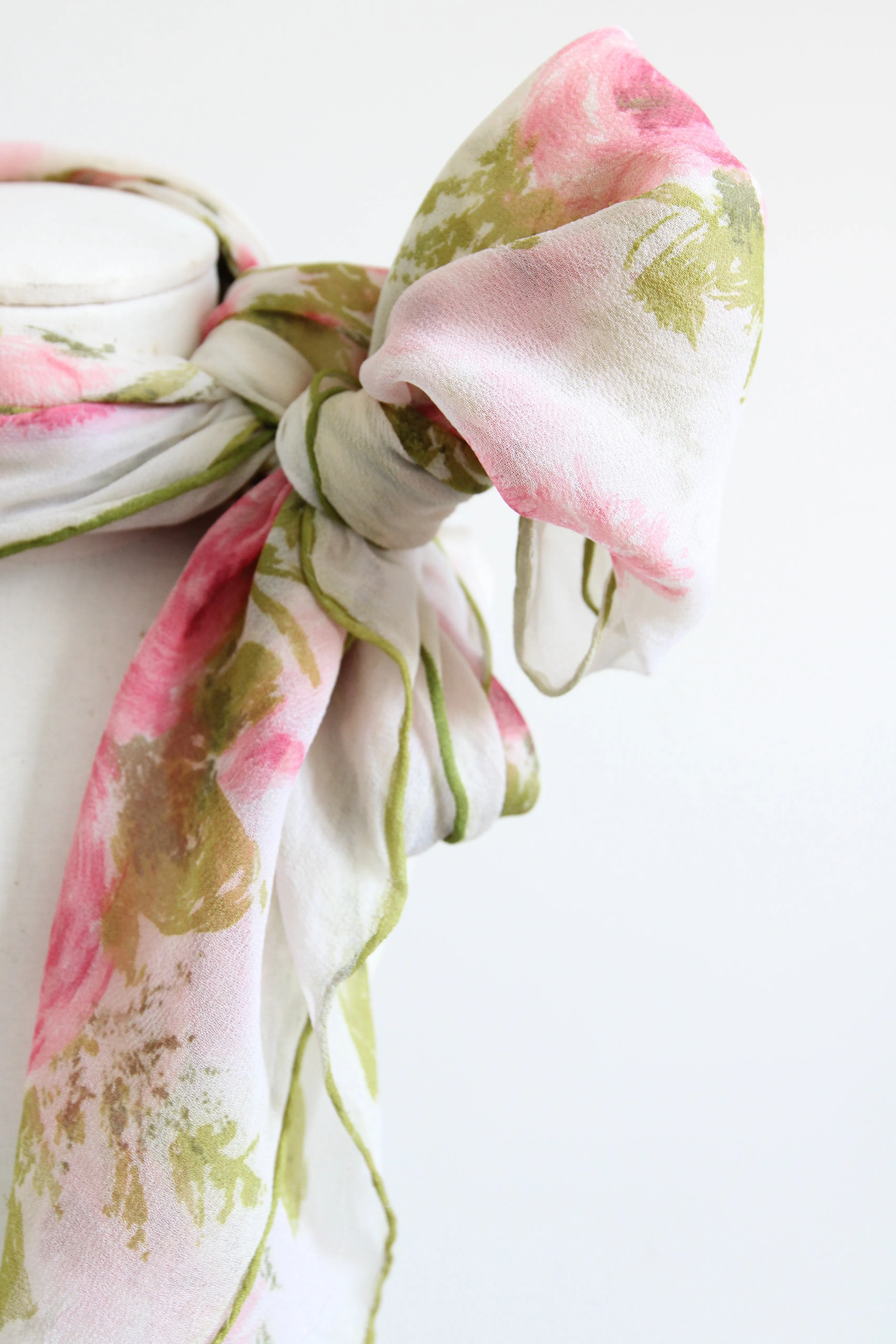 "Summer Roses" Vintage 1950's Silk Chiffon Rose Print Scarf