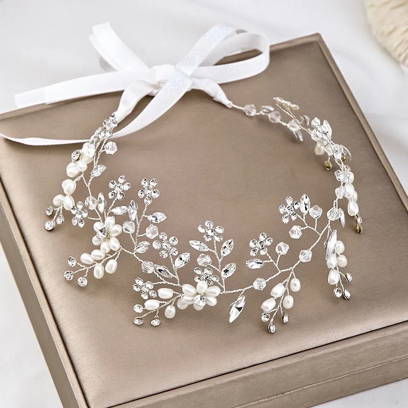 "Tivoli" - Silver Pearl and Crystal Bridal Headband / Hair Vine