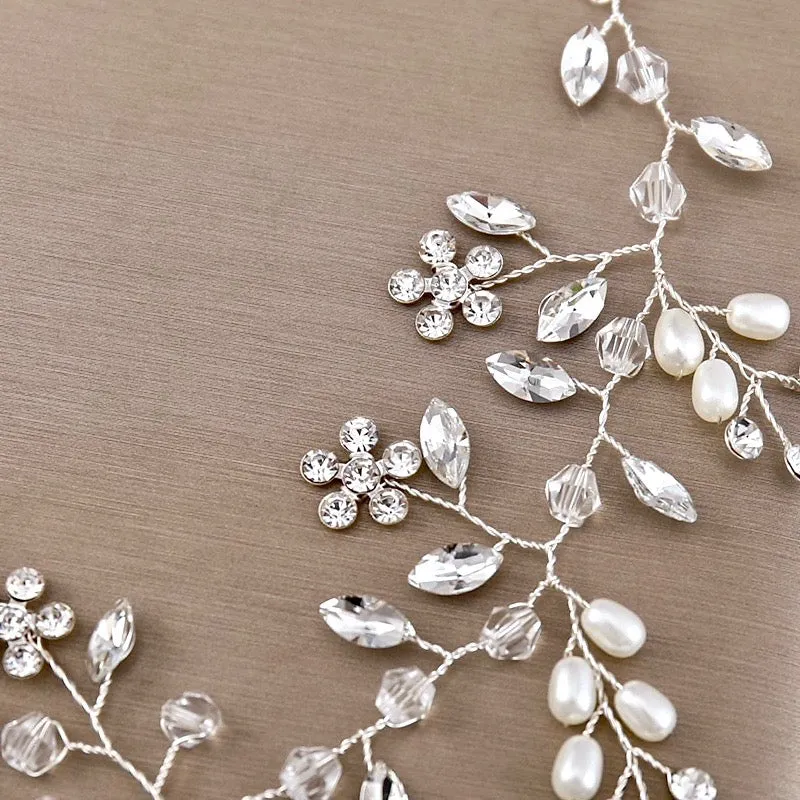 "Tivoli" - Silver Pearl and Crystal Bridal Headband / Hair Vine