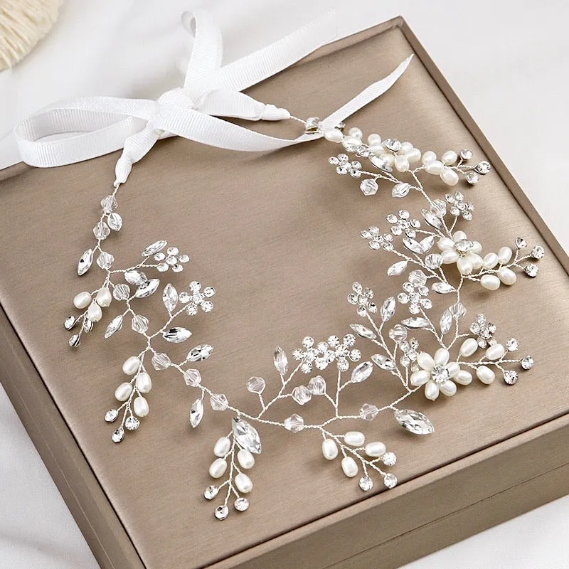 "Tivoli" - Silver Pearl and Crystal Bridal Headband / Hair Vine