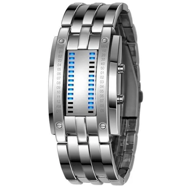 ﻿"Visionar" Futuristic LED Time Display Mirror Glass Metal Watch