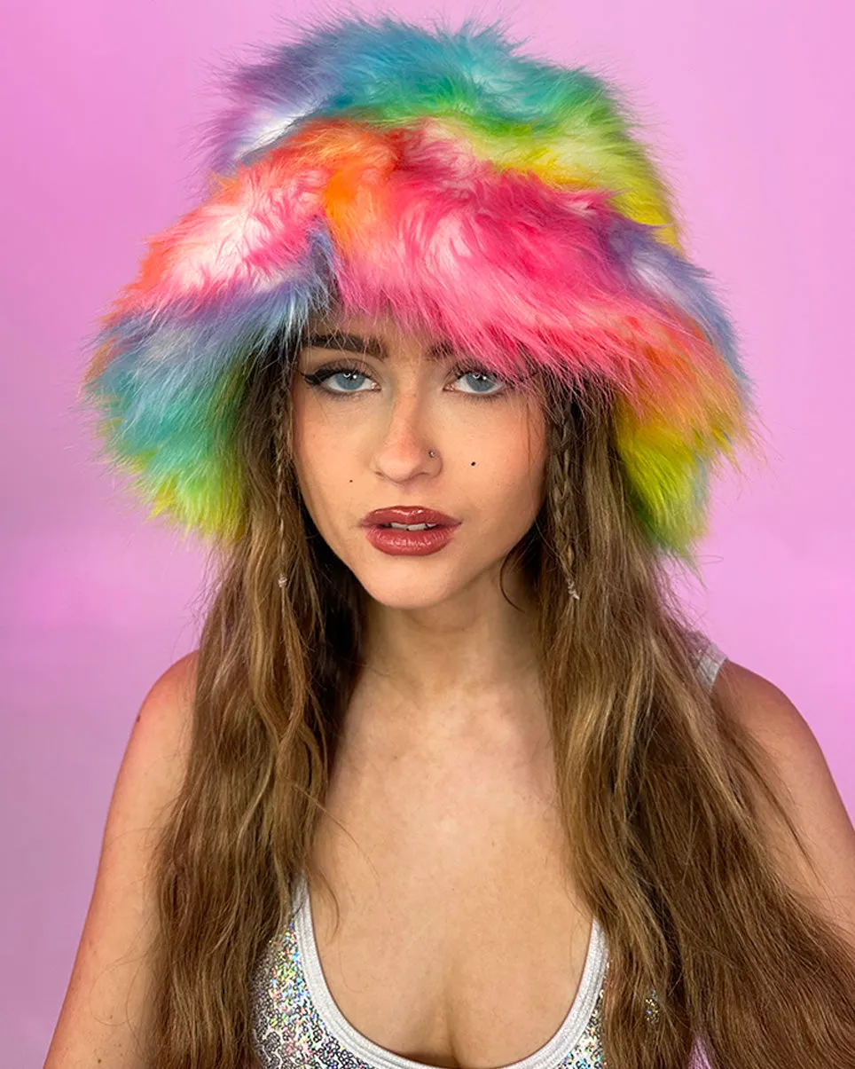 Rainbow Shock Fluffy Bucket Hat