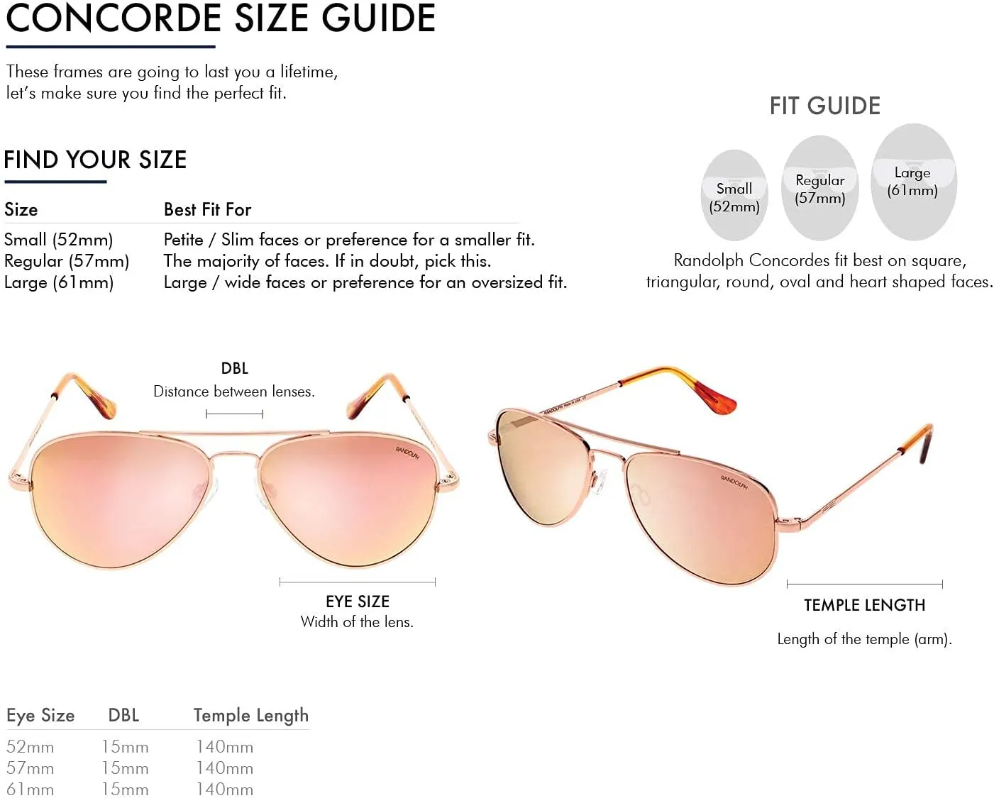 Randolph USA | Concorde Classic Aviator Sunglasses for Men or Women 100% UV