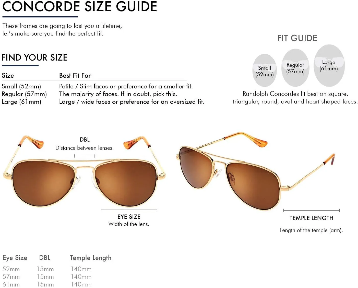 Randolph USA | Concorde Classic Aviator Sunglasses for Men or Women 100% UV