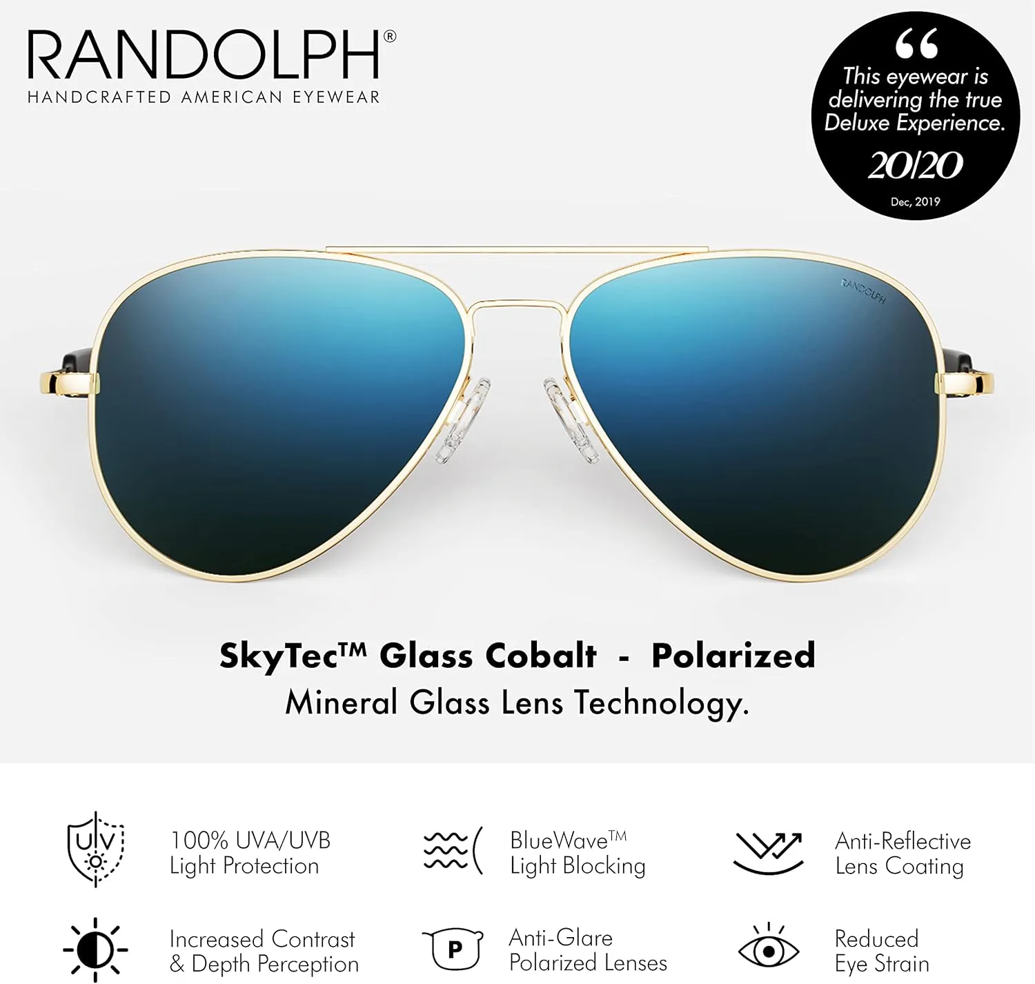 Randolph USA | Concorde Classic Aviator Sunglasses for Men or Women 100% UV