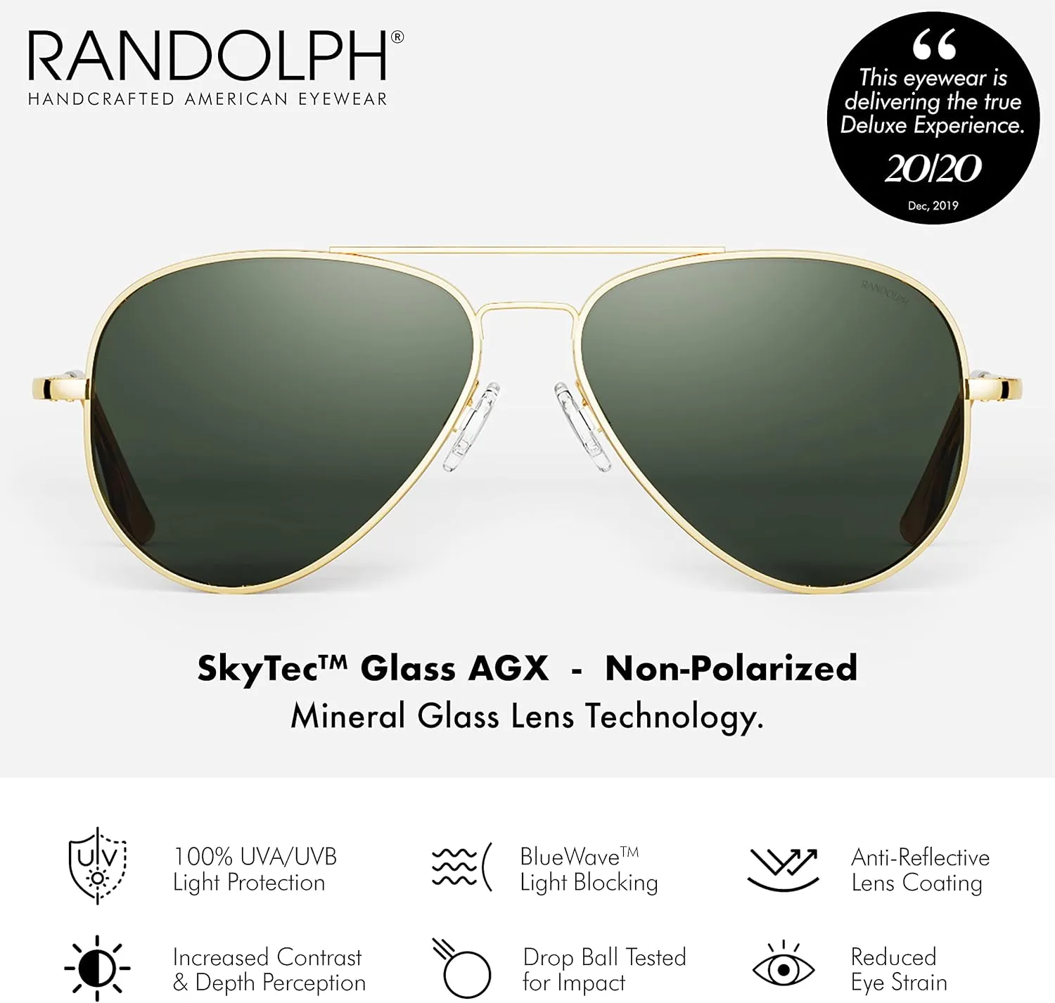 Randolph USA | Concorde Classic Aviator Sunglasses for Men or Women 100% UV