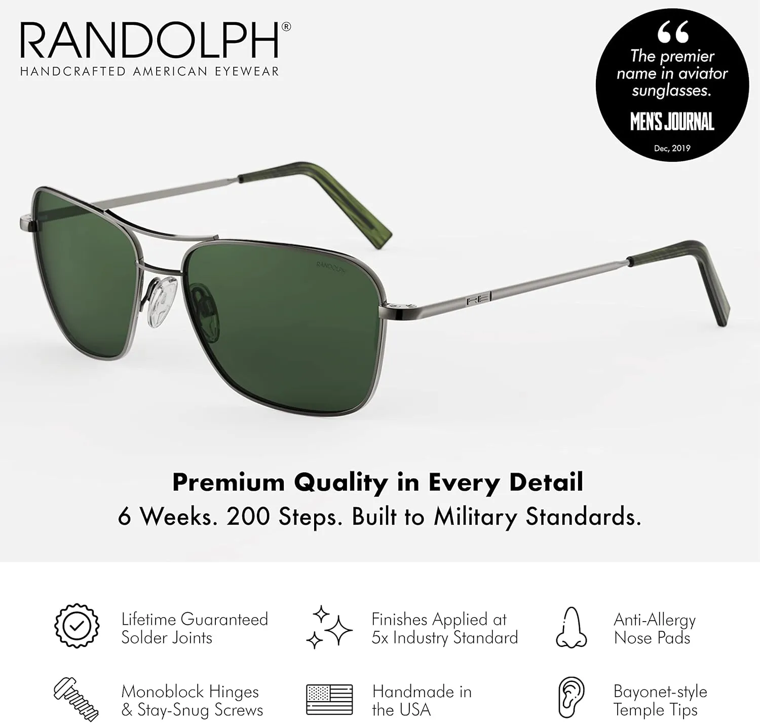 Randolph USA | Corsair Authentic Aviator Sunglasses for Men Polarized 100% UV