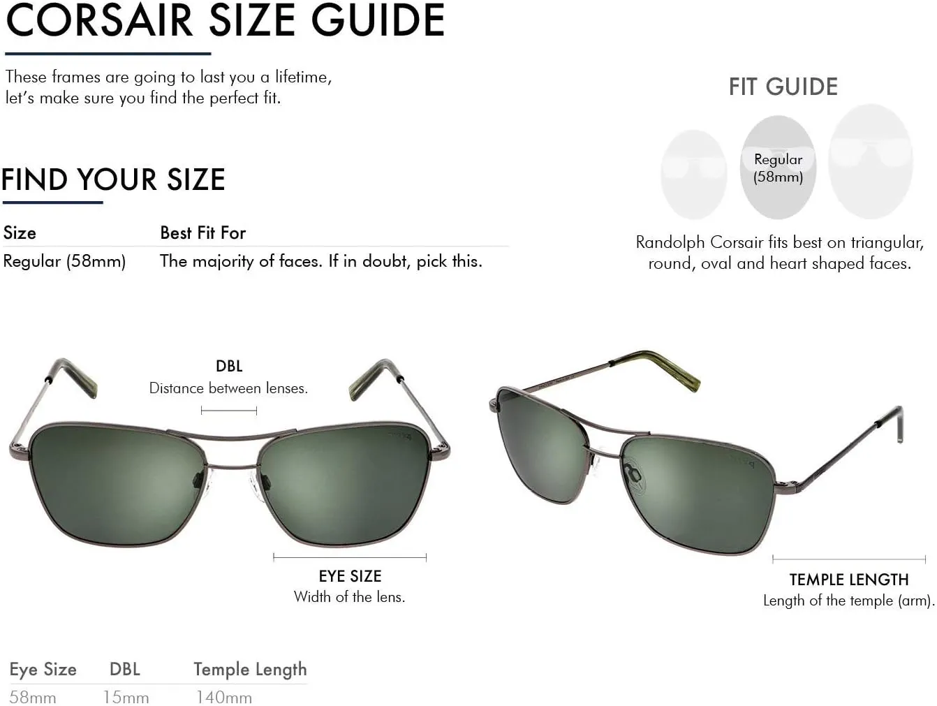 Randolph USA | Corsair Authentic Aviator Sunglasses for Men Polarized 100% UV