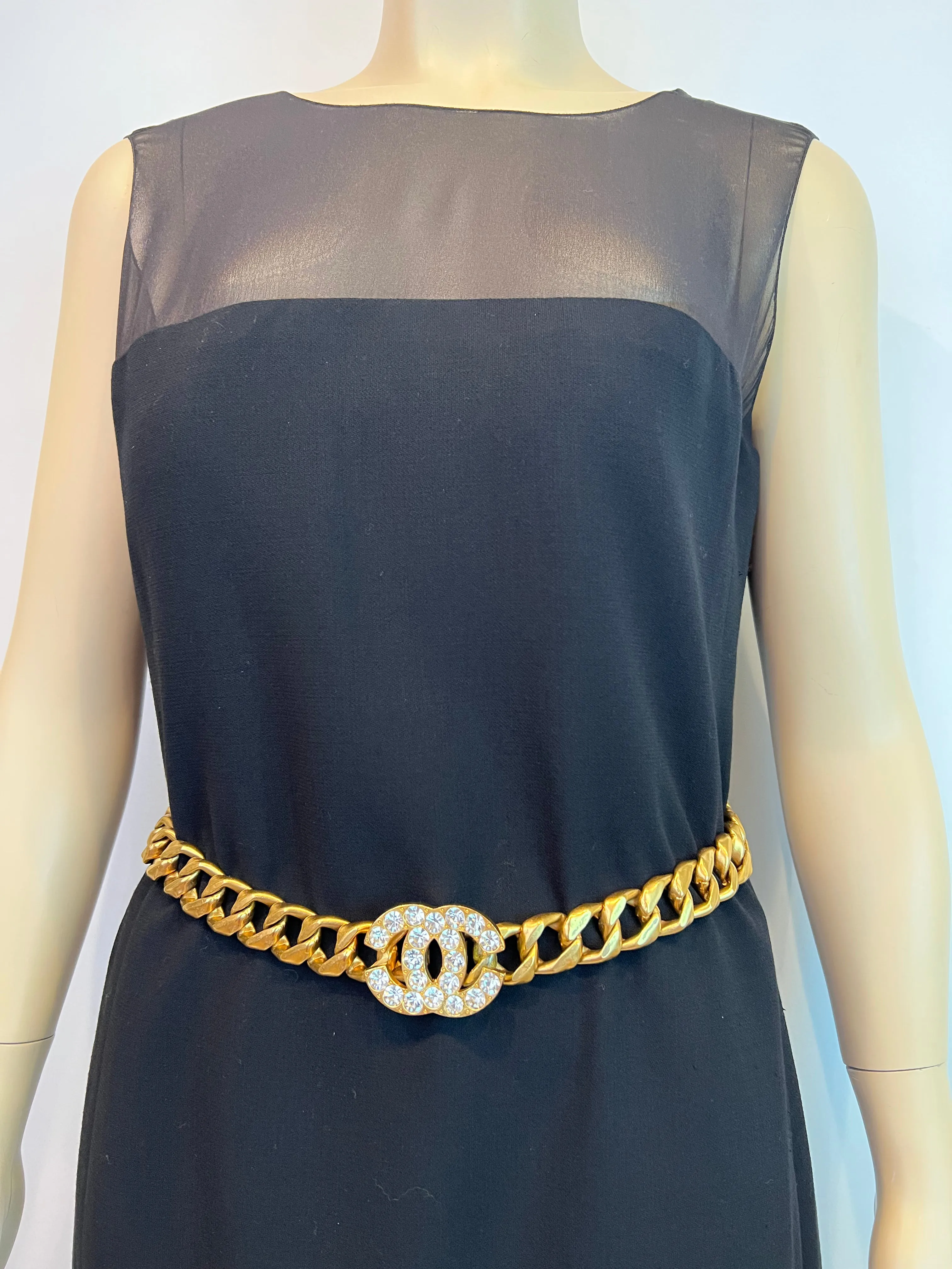 RARE Collectable 95P 1995 Spring Chanel vintage belt gold chain crystal CC