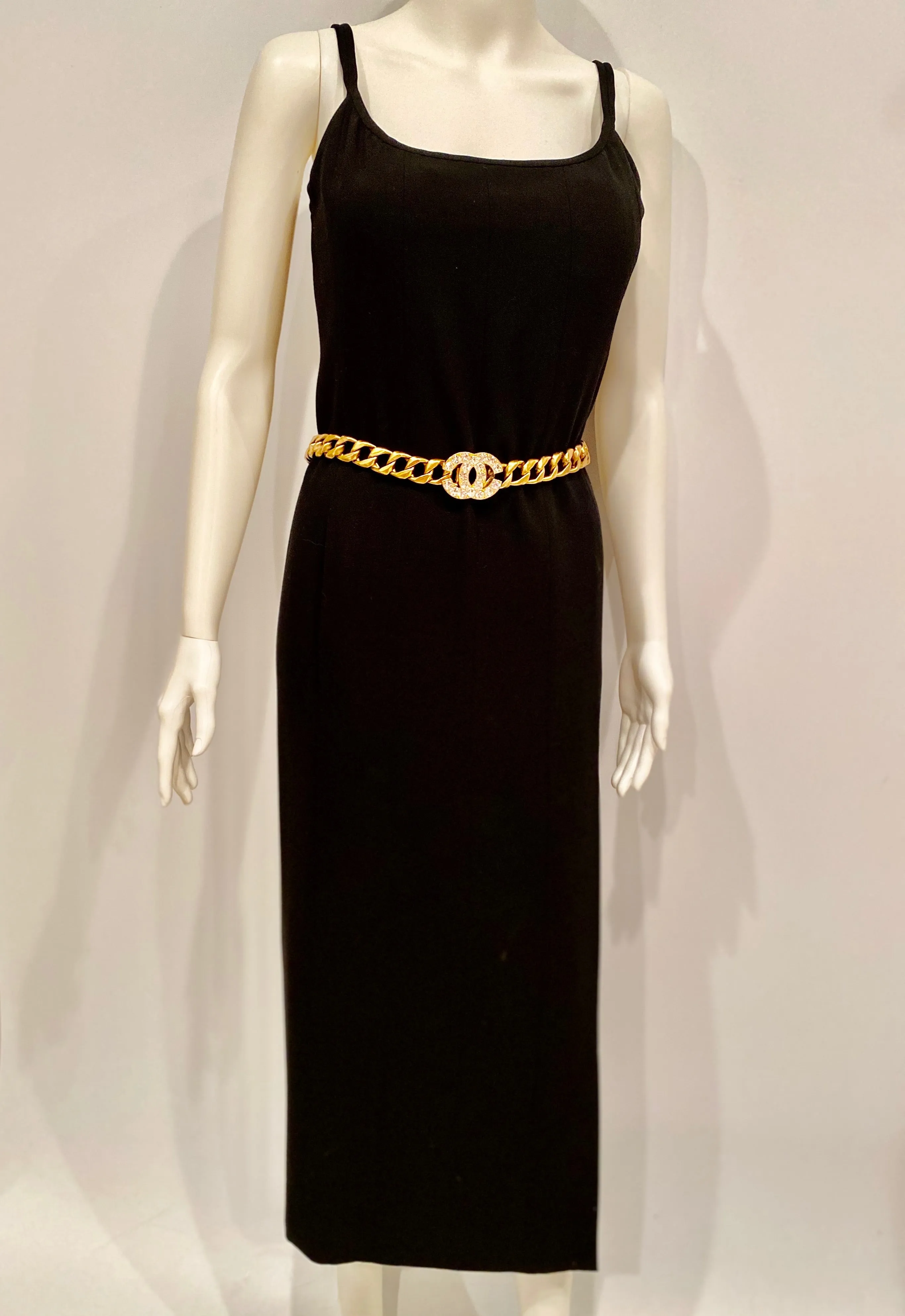 RARE Collectable 95P 1995 Spring Chanel vintage belt gold chain crystal CC