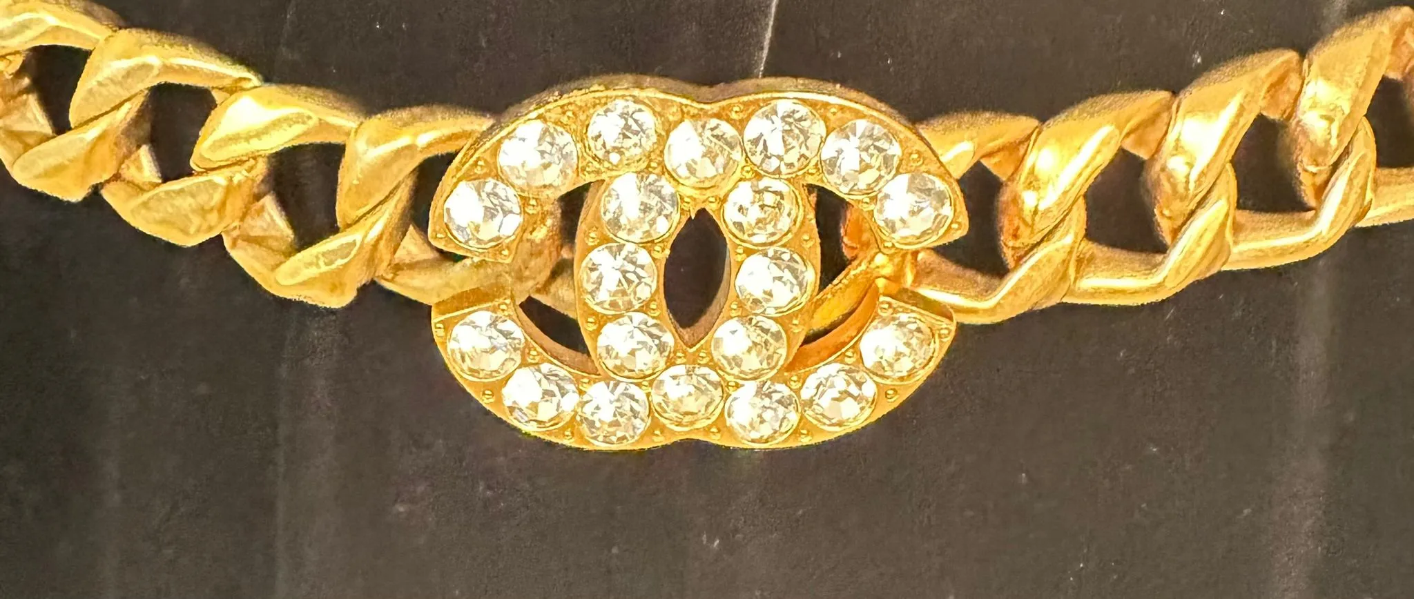 RARE Collectable 95P 1995 Spring Chanel vintage belt gold chain crystal CC