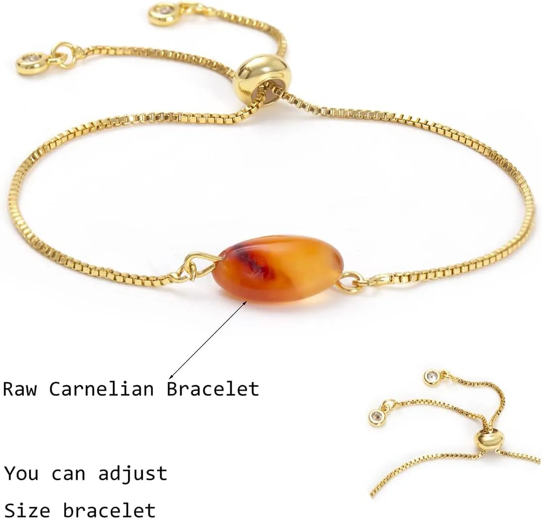 Raw Carnelian Bracelet, Adjustable Bracelet, Crystal, Gold Adjustable Bracelet