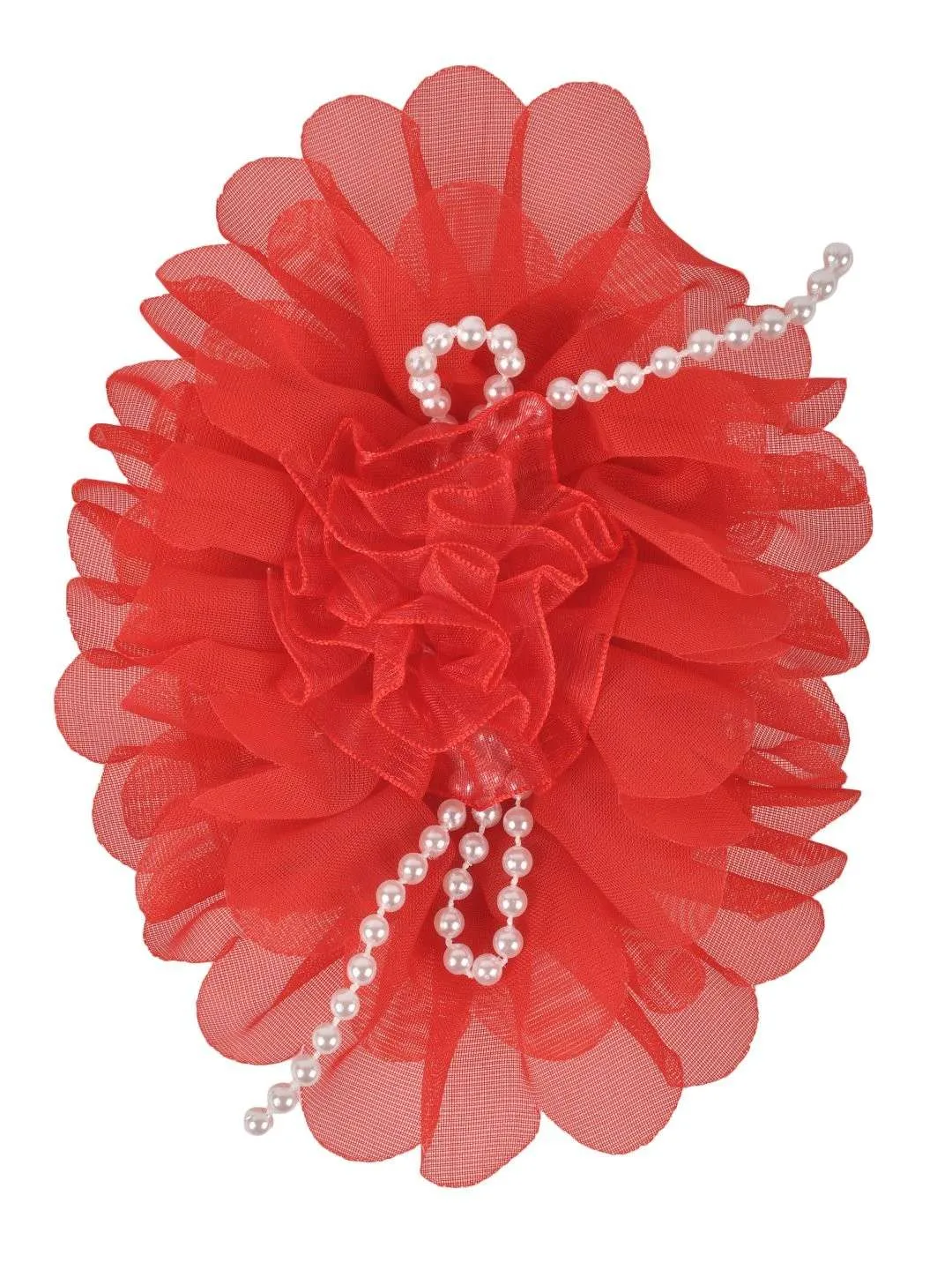 Red Big Ruffle Flower Infant Hairband with String of Pearls