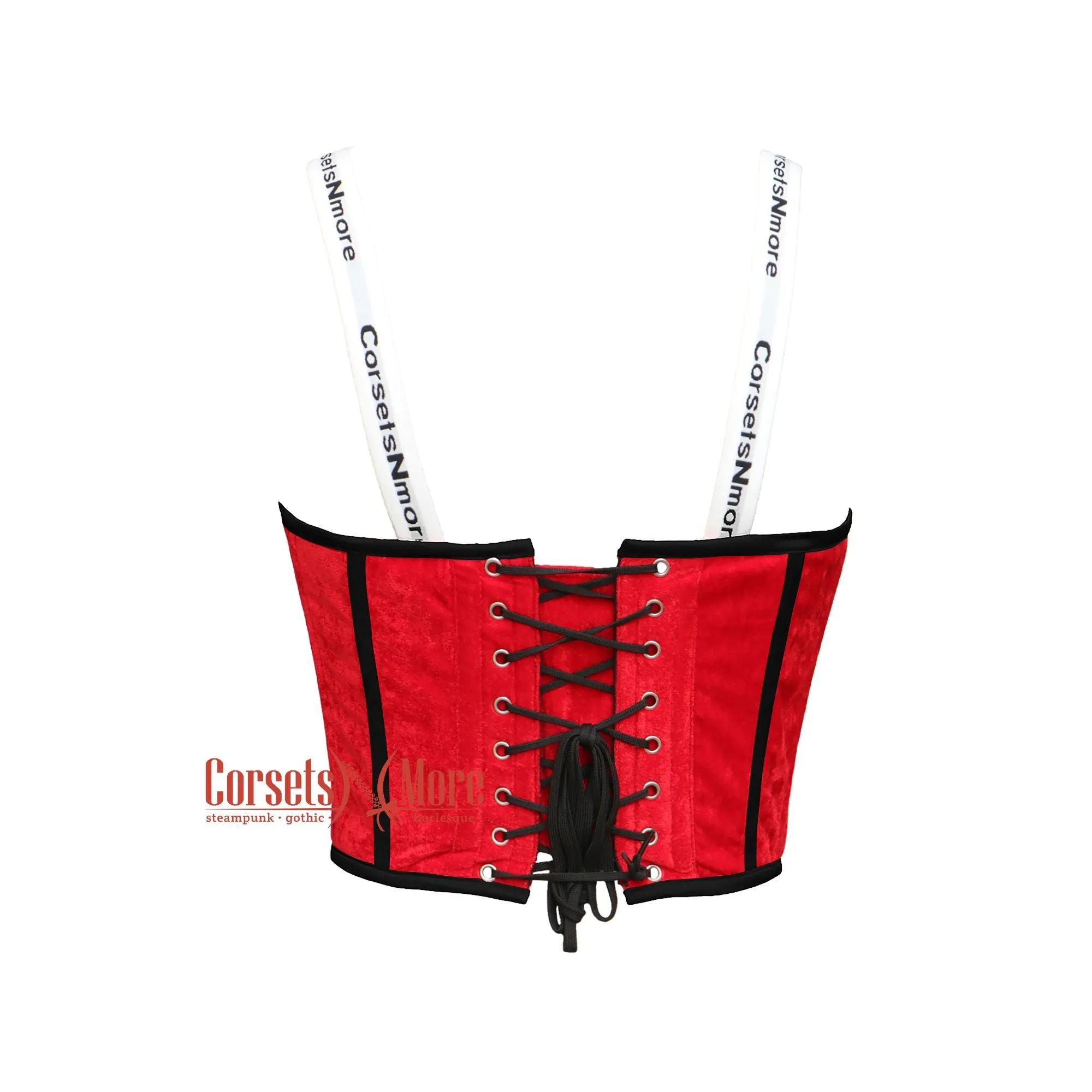 Red Velvet With Sheer Design Crop Corset Overbust Bustier Top