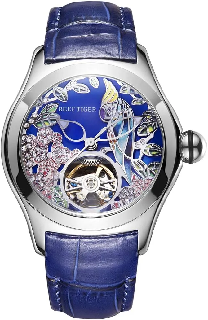REEF TIGER Fashion Sport Watches Womens Automatic Watches Genuine Leather Strap Analog Watches RGA7105