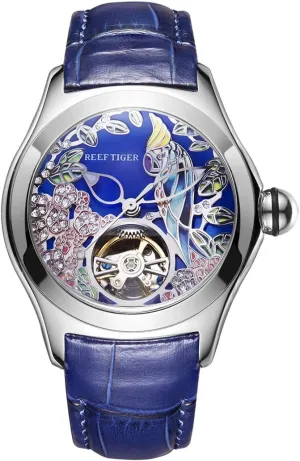 REEF TIGER Fashion Sport Watches Womens Automatic Watches Genuine Leather Strap Analog Watches RGA7105