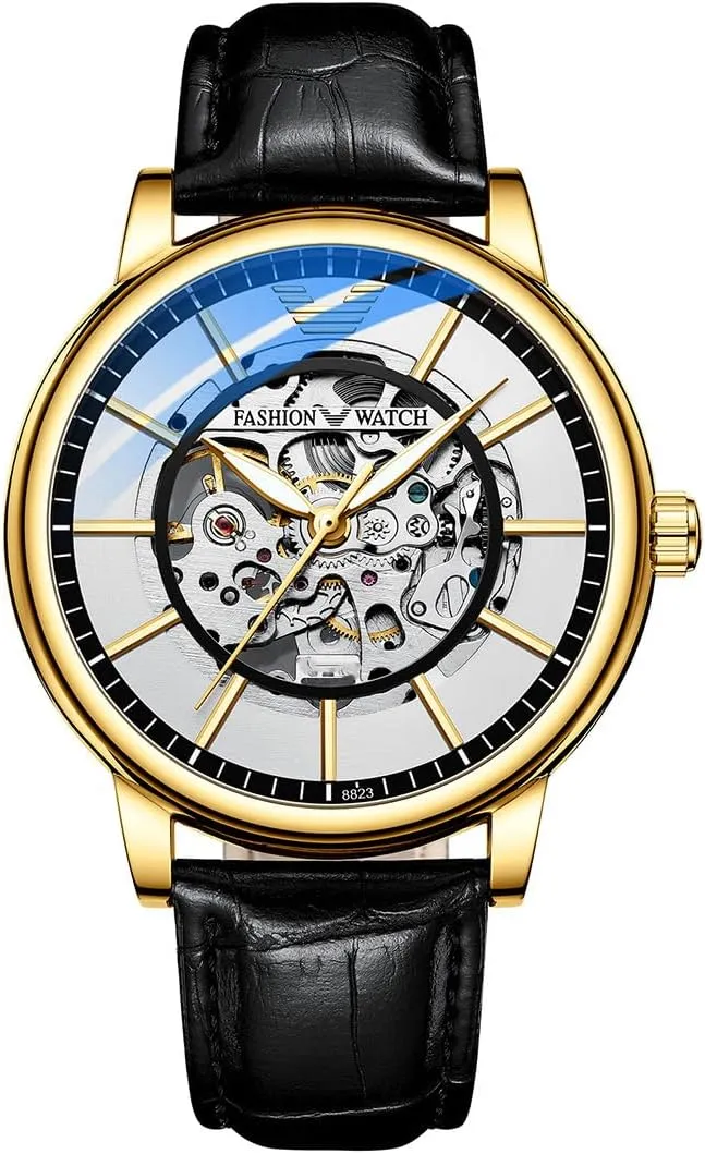 Reginald Men's Mechanical Watches Waterproof Automatic tourbillon Hollow Watches Leather Business Automatic Mechanical Watches