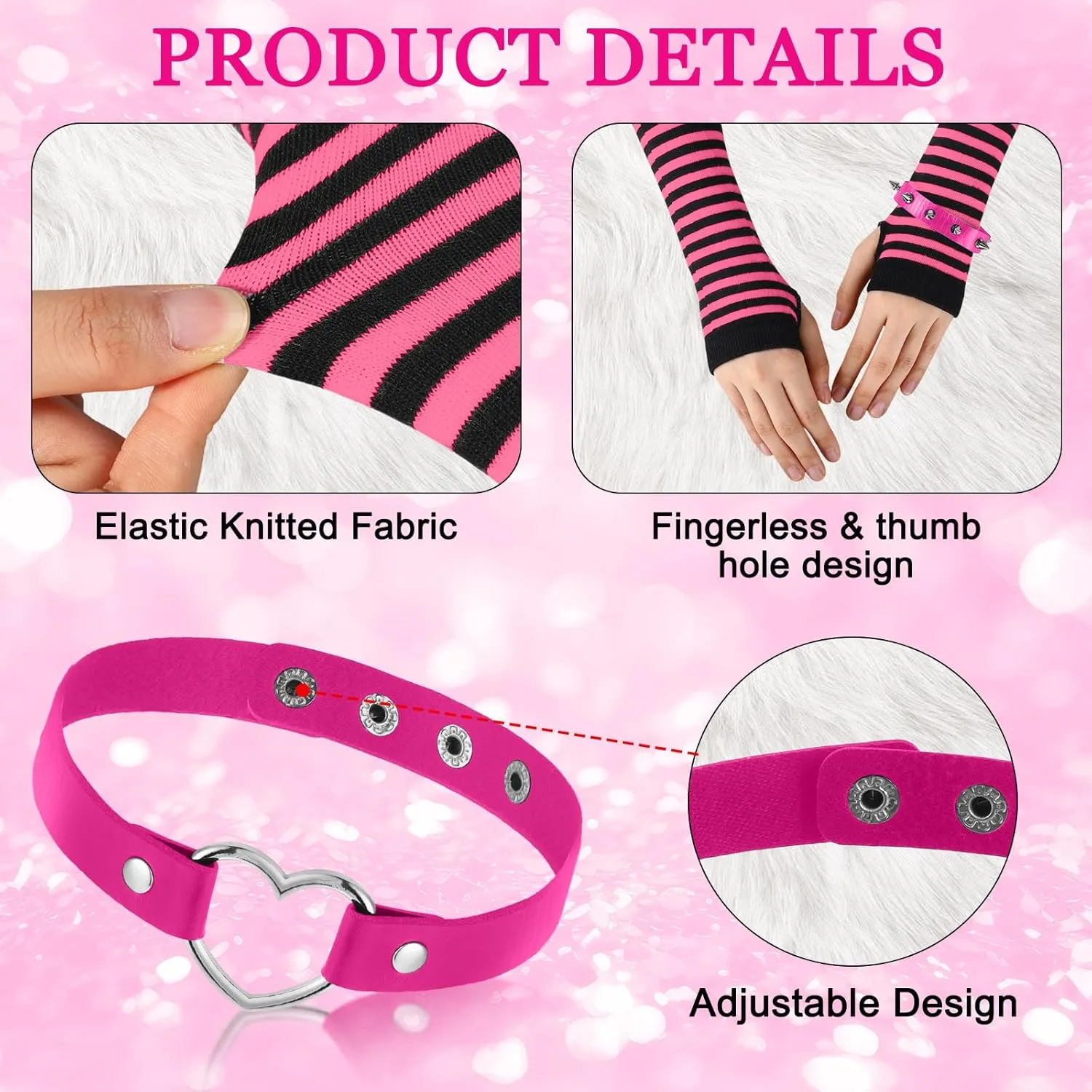 Remuuly Punk 80s Goth Costume Accessories Gothic Warmer Gloves Heart Choker Bracelet Lace Headband Hoop Earrings for Women