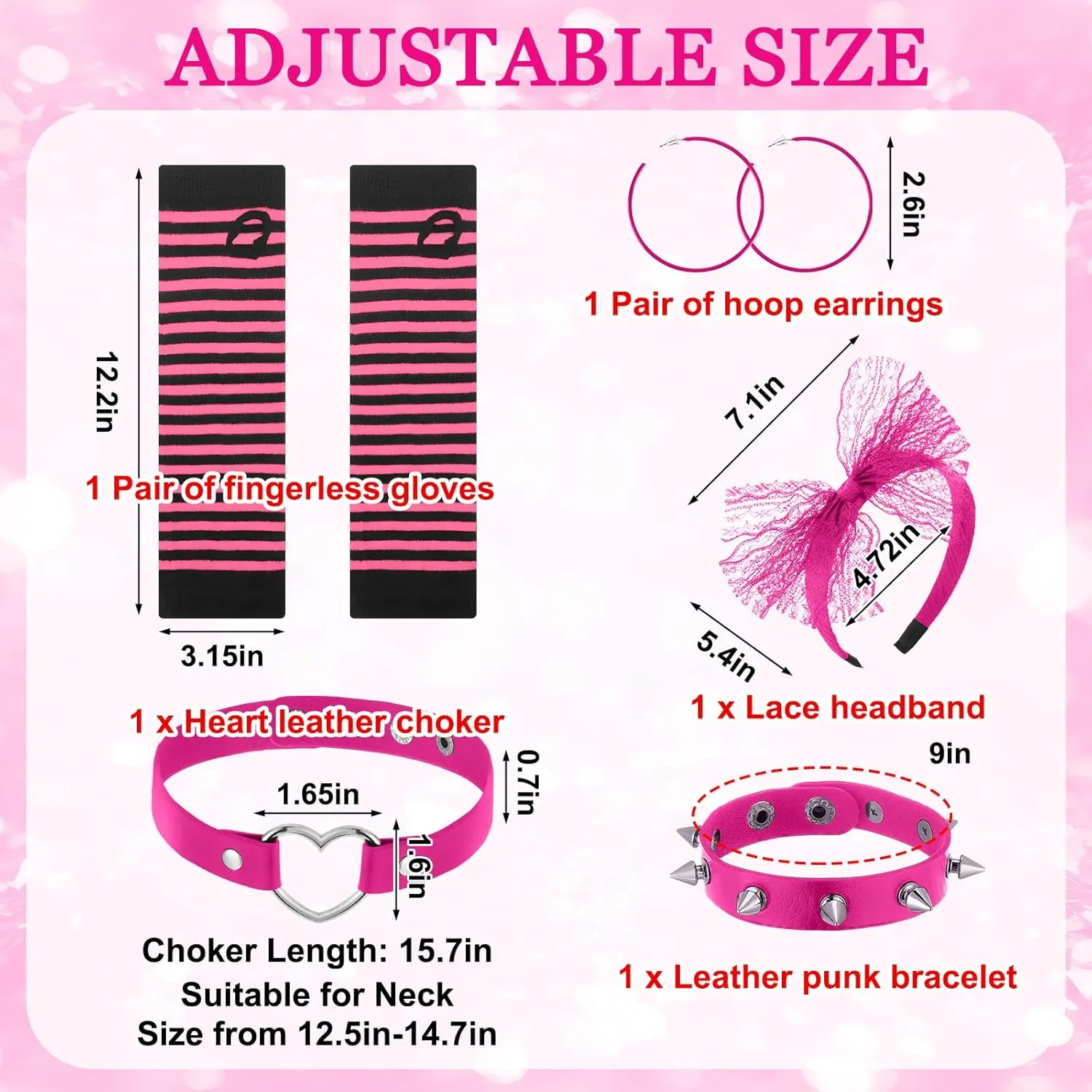 Remuuly Punk 80s Goth Costume Accessories Gothic Warmer Gloves Heart Choker Bracelet Lace Headband Hoop Earrings for Women