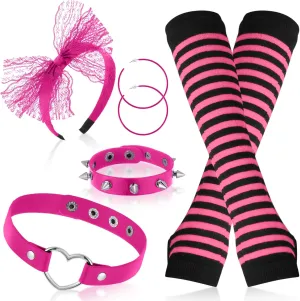 Remuuly Punk 80s Goth Costume Accessories Gothic Warmer Gloves Heart Choker Bracelet Lace Headband Hoop Earrings for Women