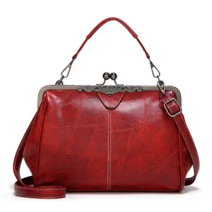 Retro Classic Solid Color Handbag – Kiss-Lock Top Handle & Crossbody Shoulder Bag for Women