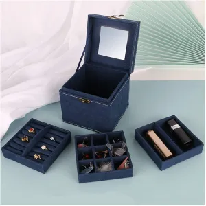 Retro Jewellery Box 3 Layers with Mirror Travel Jewelry Organizer Velvet Jewelry Storage Case for Rings Necklace Earrings,6 Colors (Pink) (Red)