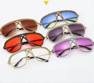 Retro Metal Diamond-studded Aviator Vintage Glasses Trendy Shades