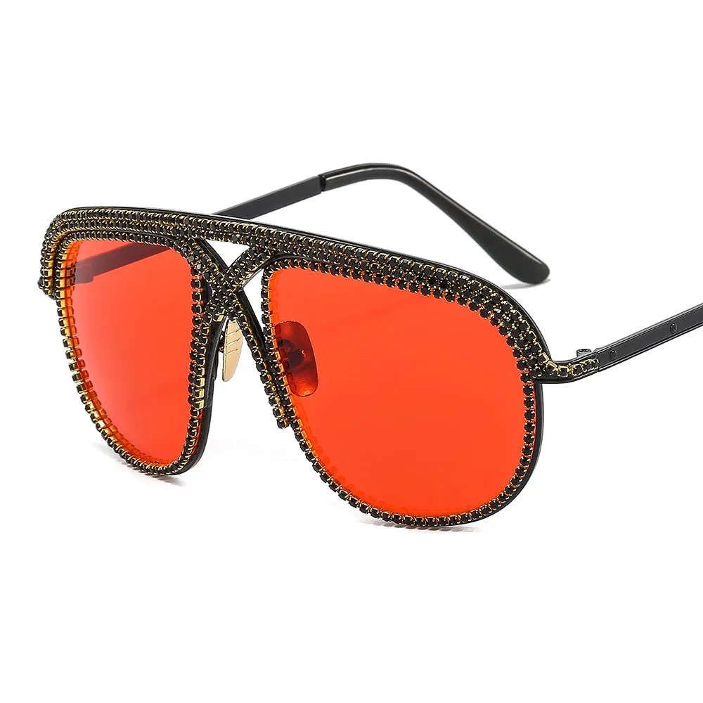 Retro Metal Diamond-studded Aviator Vintage Glasses Trendy Shades