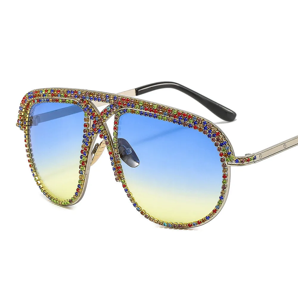 Retro Metal Diamond-studded Aviator Vintage Glasses Trendy Shades