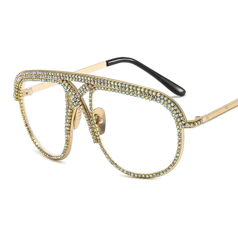 Retro Metal Diamond-studded Aviator Vintage Glasses Trendy Shades