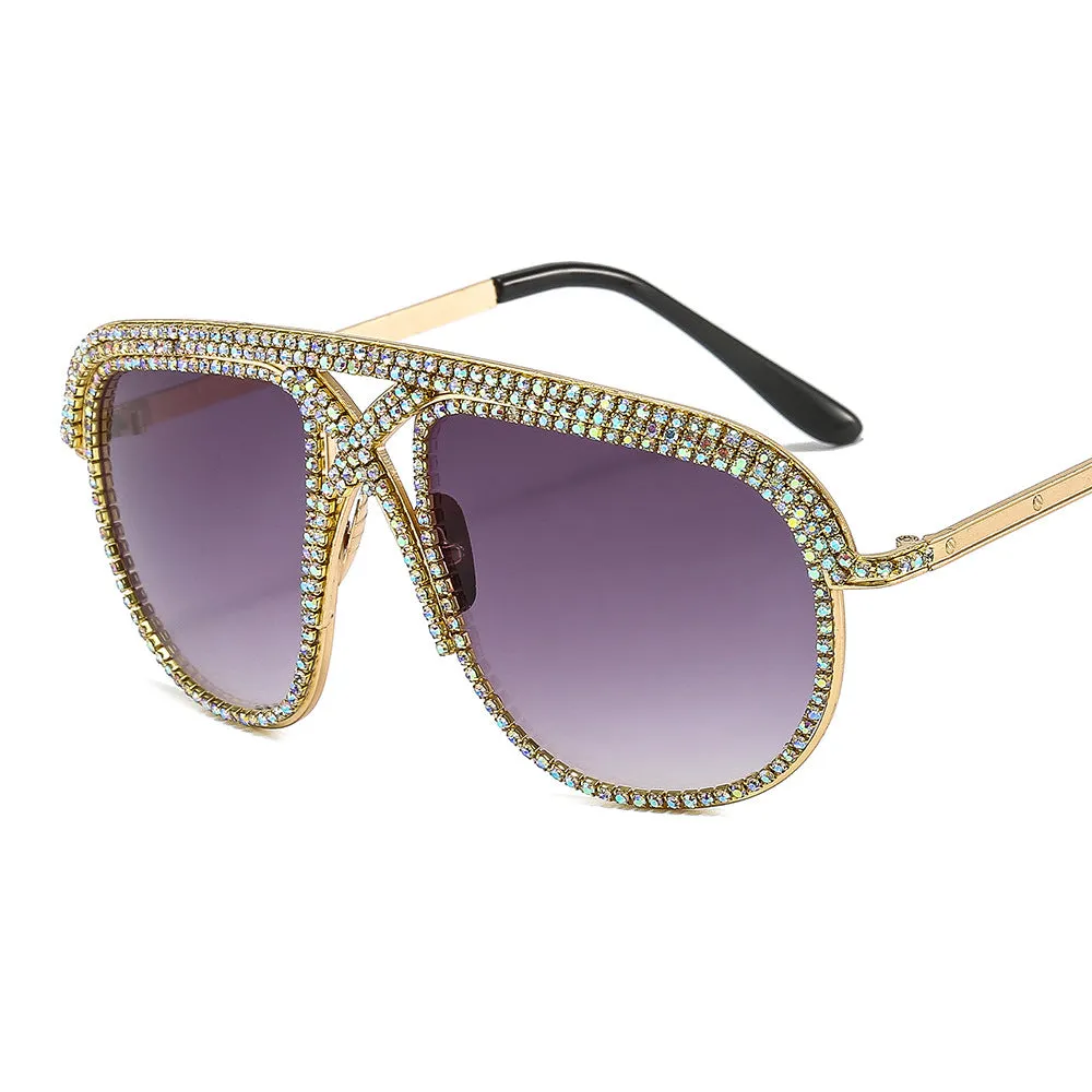 Retro Metal Diamond-studded Aviator Vintage Glasses Trendy Shades