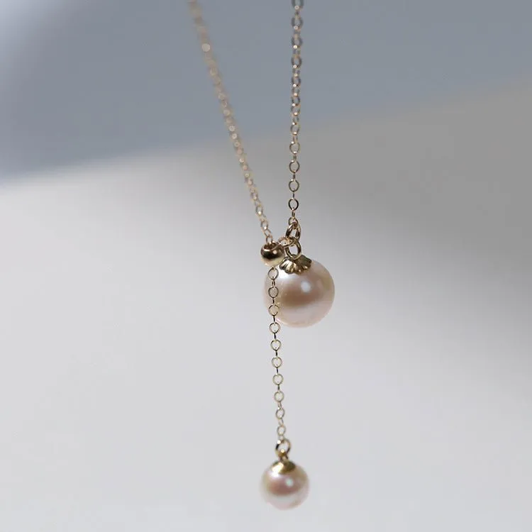 Retro Pull-Through Pearl Pendant Necklace