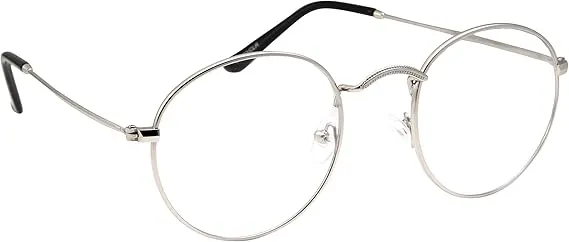 Retro Round Clear Lens Glasses Metal Frame (Silver)
