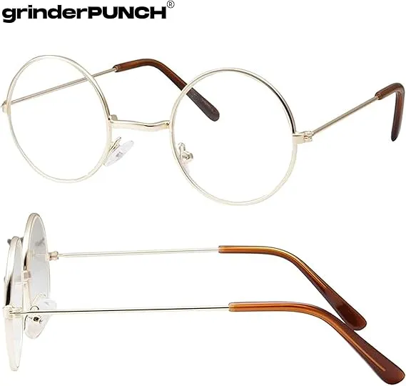 Retro Round Clear Lens Glasses Metal Frame (Silver)