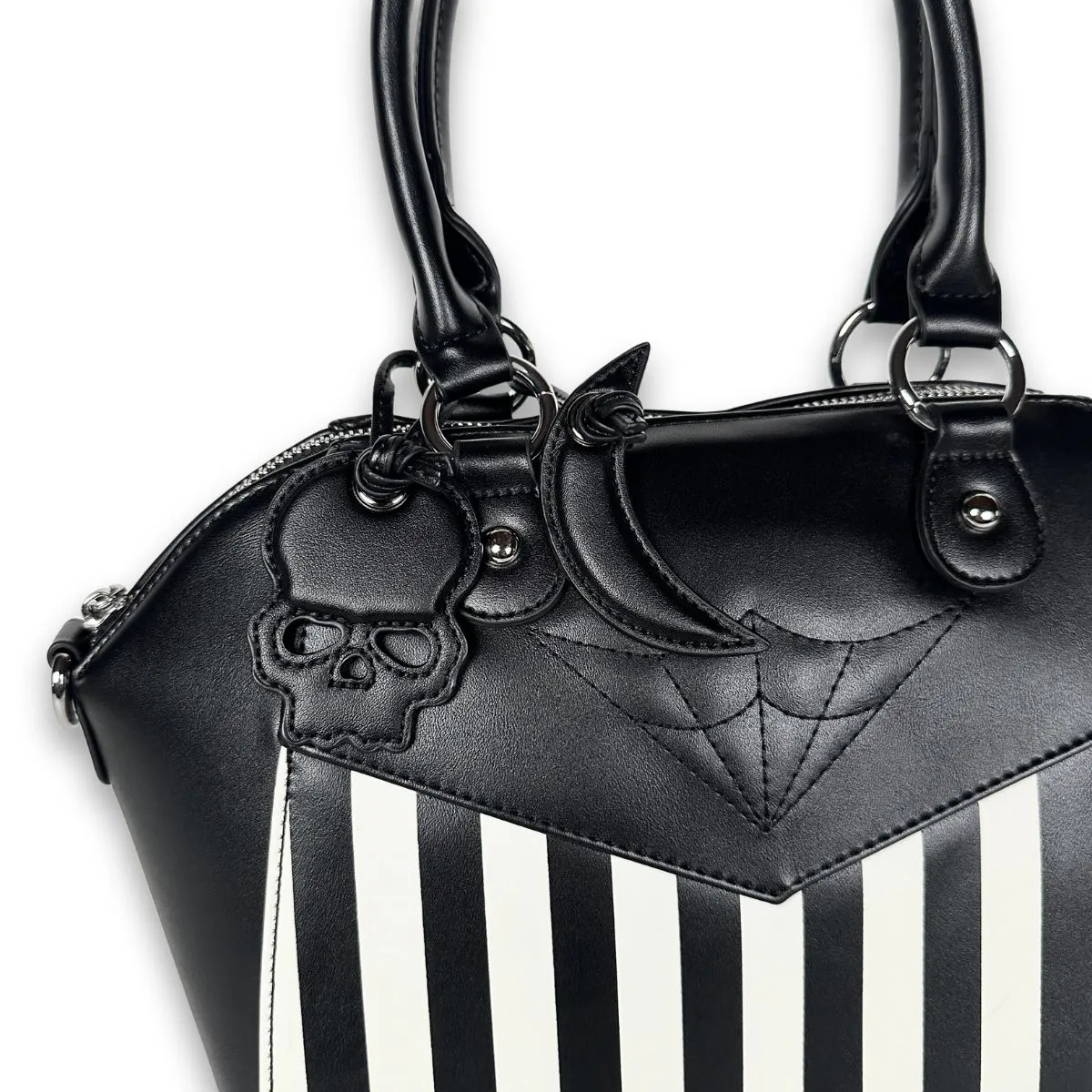 Retro Spiderweb Stripes Crossbody & Handbag with Bag Charms