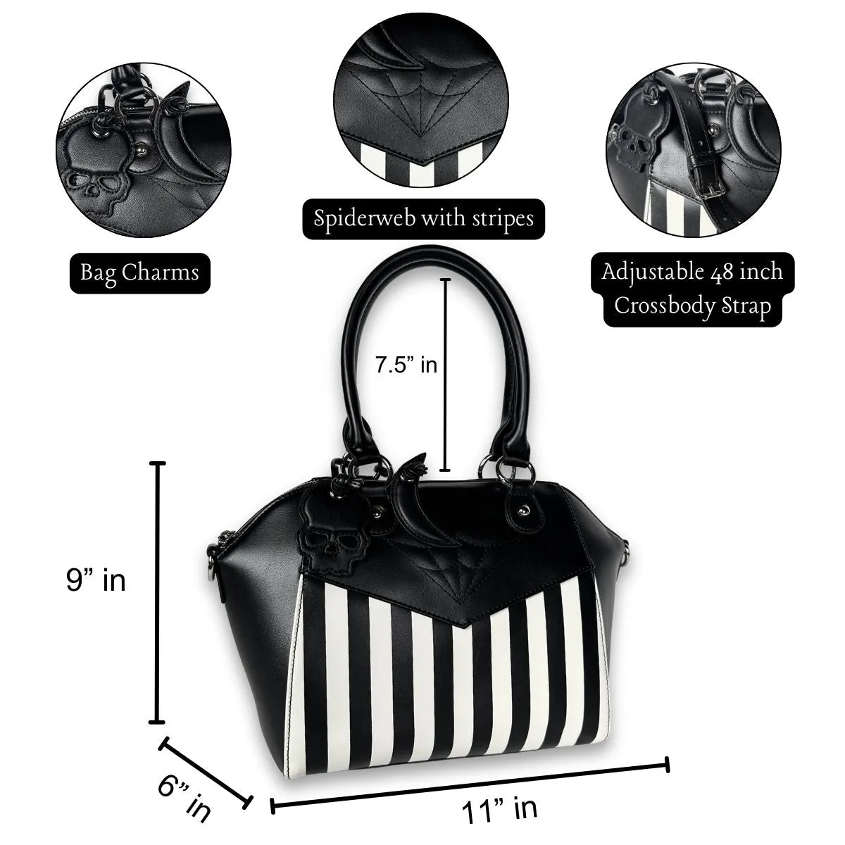 Retro Spiderweb Stripes Crossbody & Handbag with Bag Charms