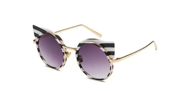Retro Stripe Round Sunglasses