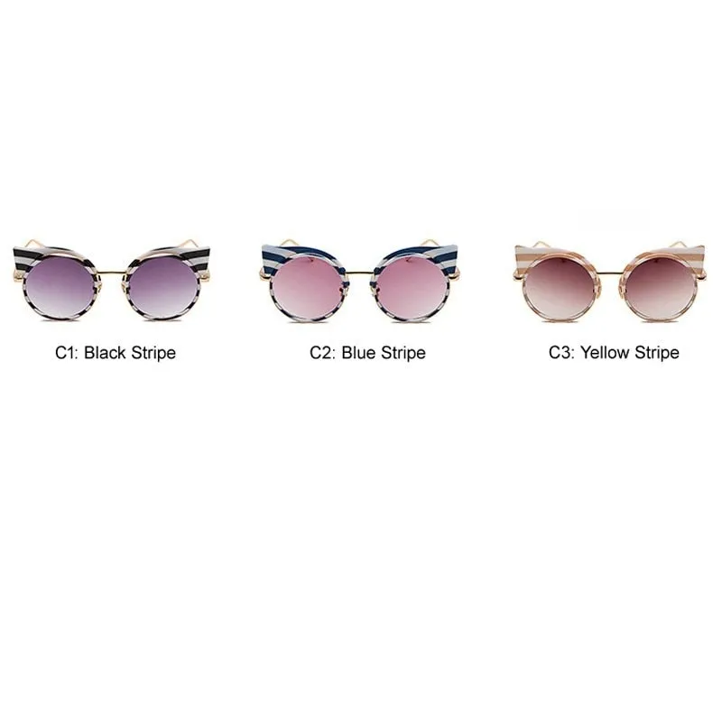 Retro Stripe Round Sunglasses