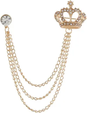 Rhinestone Crown Long Chain Brooch.Gold Silver Tassel Brooch Pin,Retro Crystal Suit Pins Collar Coat Pin for Men's Accessories Pin Husband Gifts