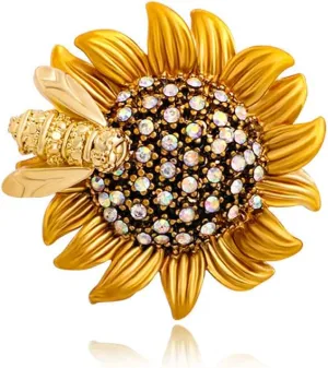 Rhinestone Daisy Flower Sunflower Brooch.Enamel Bee Daisy Brooch Pin,Charm Sun Flower Coat Collar Brooch for Women Girls (A)