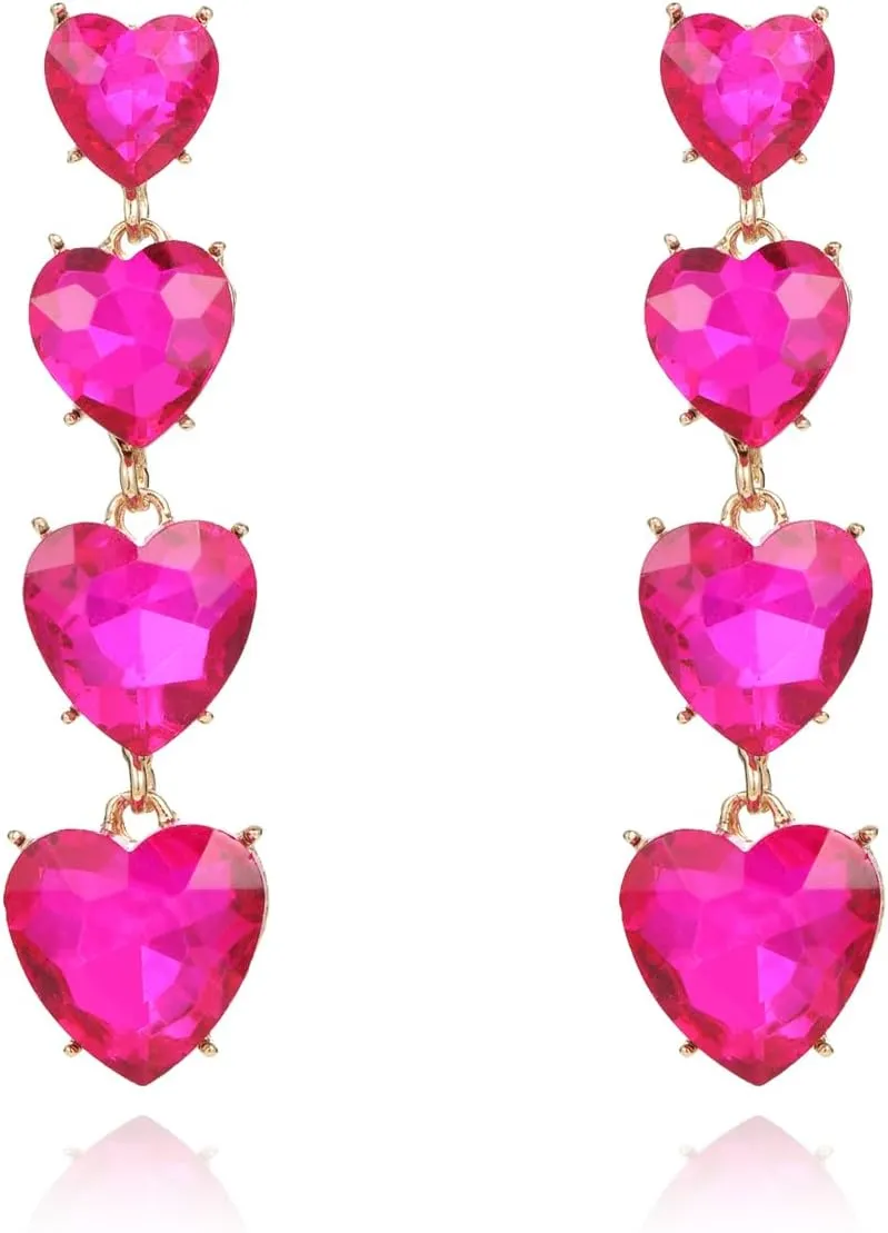 Rhinestone Drop Dangle Earrings for Women Heart Crystal Statement Earrings