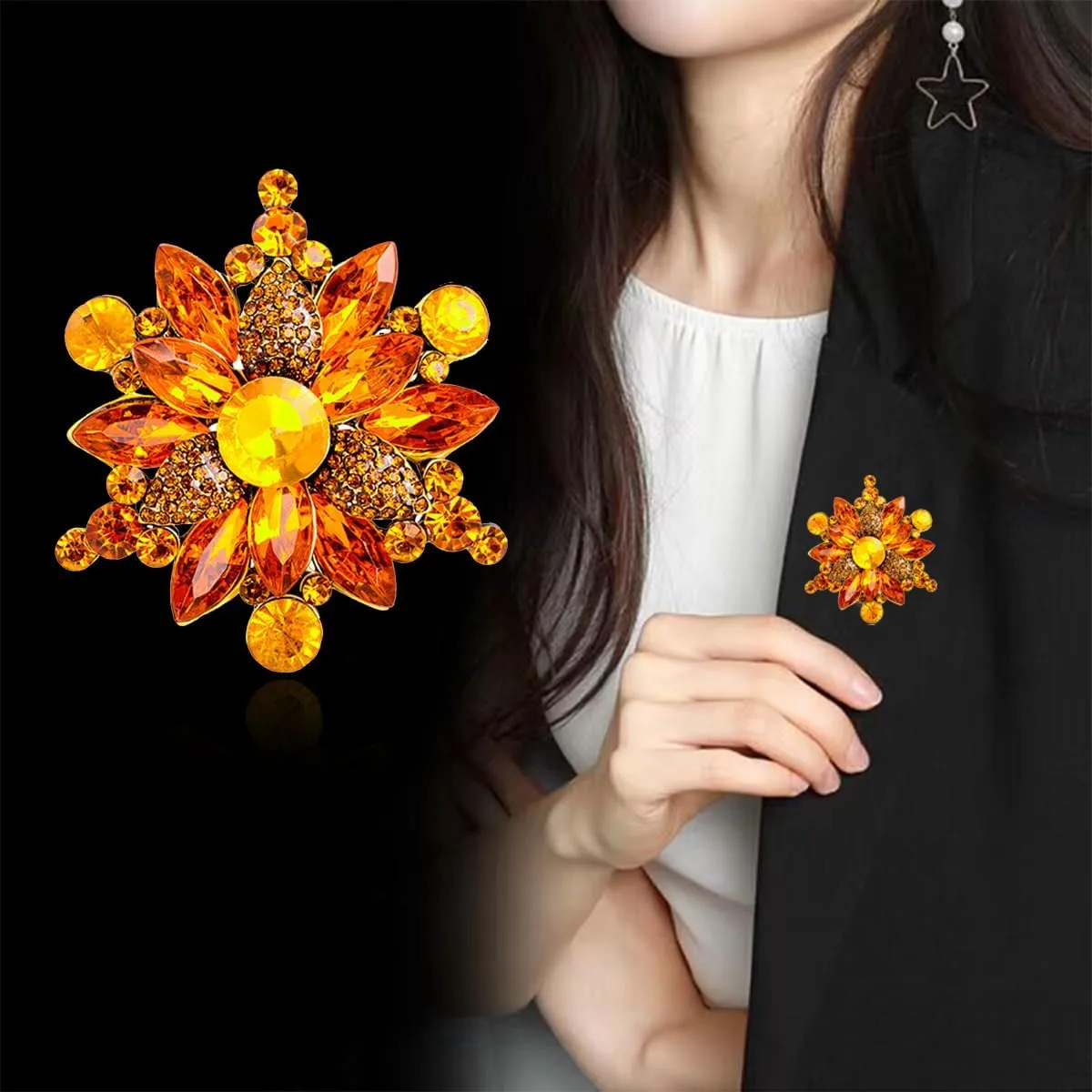Rhinestone Flower Brooch Pin for Women Red Black Purple Flower Brooch Hat Christmas Brooch Jewelry