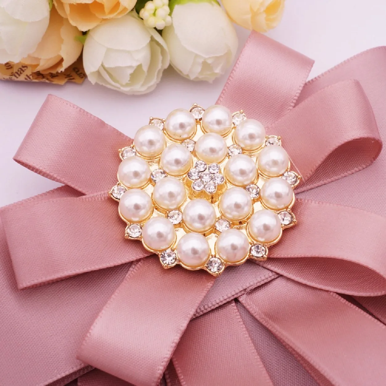 Rhinestone Pre-Tied Ribbon Brooch Bow Tie Pin Collar Bow for Women Girls