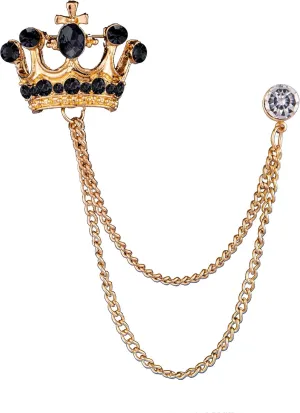 Rhinestones Crown Long Chain Brooch, Crystal Tassel Brooch Pin,Retro Suit Lapel Pins Collar Pin,Coat Tassel Chain Lapel Pins for Men's Suit Accessories