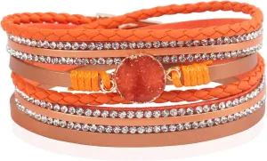 RIAH FASHION Bohemian Leatherette Wrap Multi Layer Statement Bracelet - Wrist Cuff Cubic Rhinestone, Sparkly Bead, Faux Druzy Crystal, Natural Stone Pearl